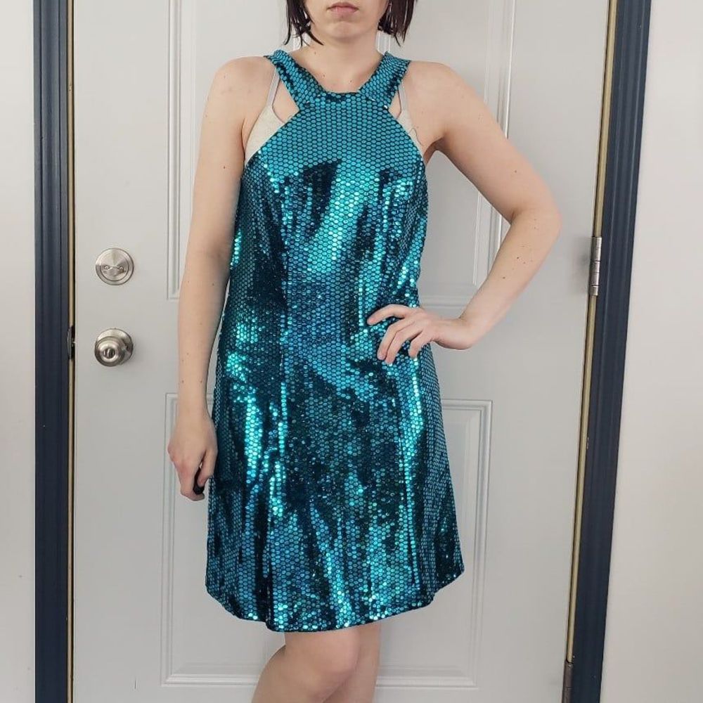 90s Does Disco‎ Blue Sequin Dress